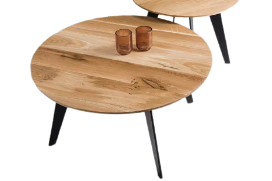 CALIPSO elegancki stolik kawowy z litego dębu z metalowymi nogami