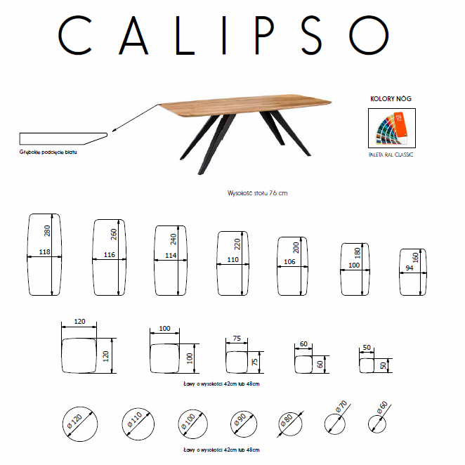 CALIPSO elegancki stół dębowy z metalowymi nogami