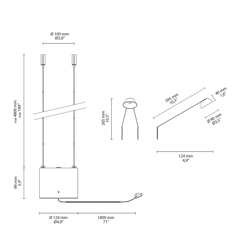 Liiu Floor  (max 10 optics) – rysunek wymiarowy – Luceplan
