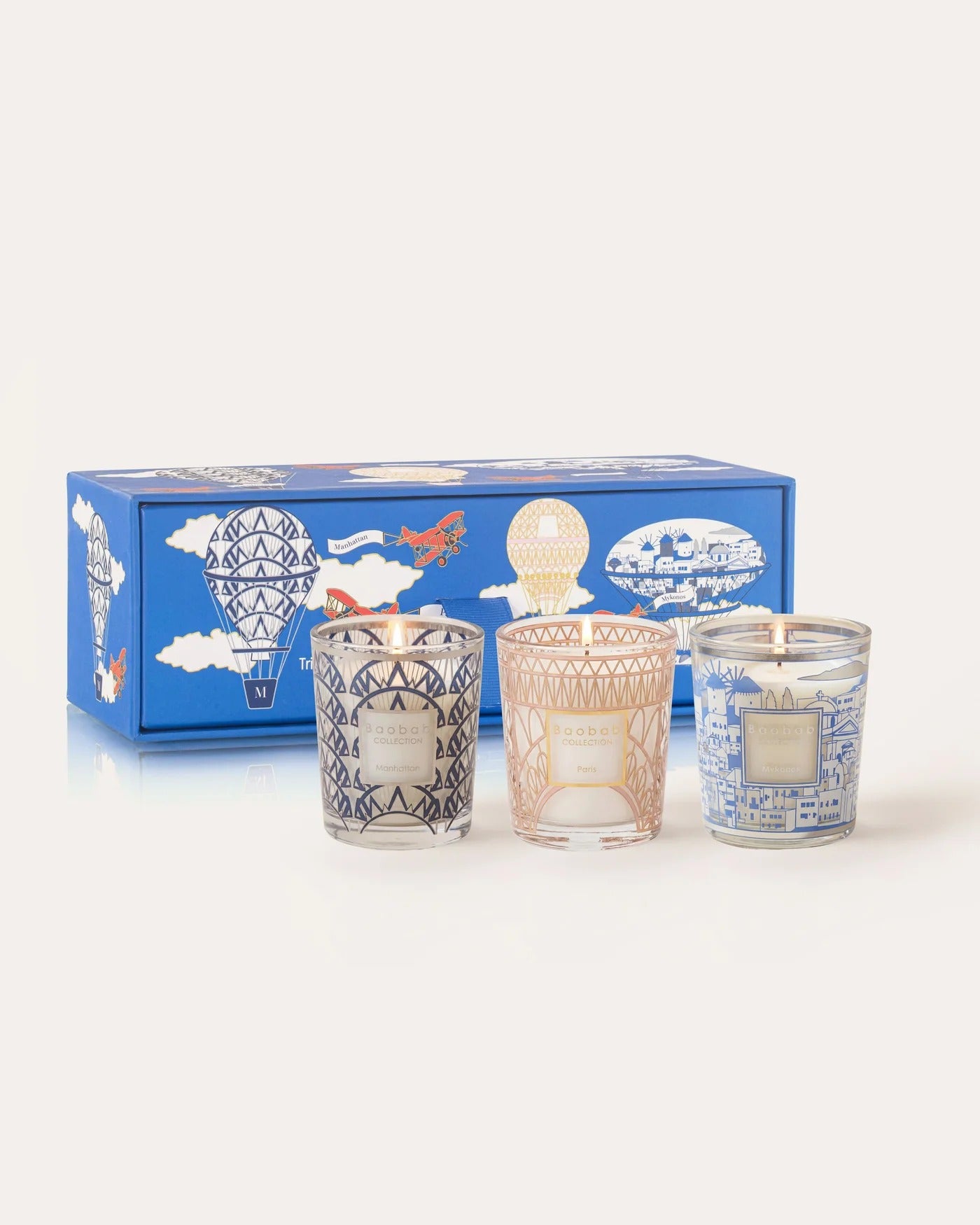 Trio Travel Candles Manhattan – Paris – Mykonos – zestaw świec Baobab Collection