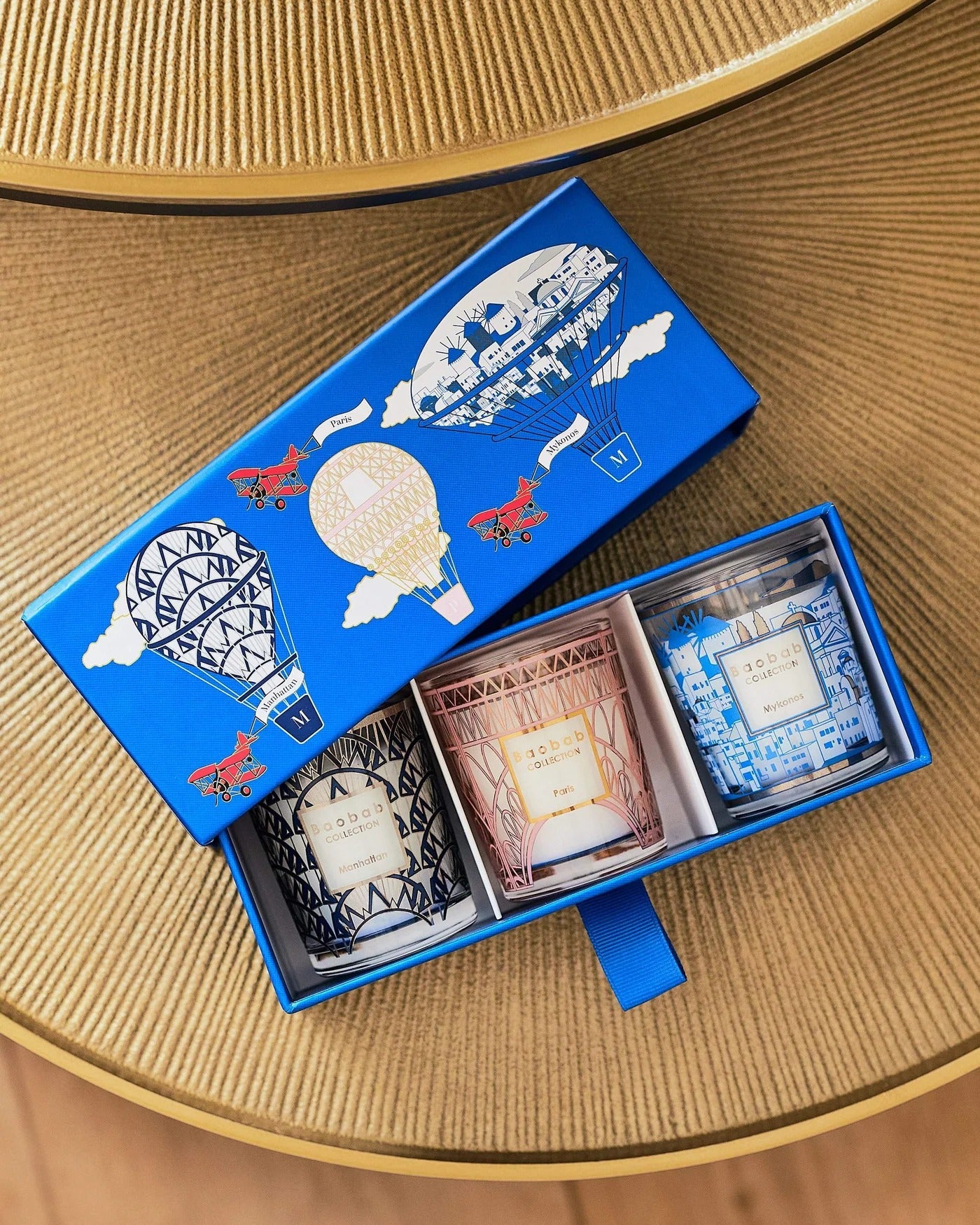 Trio Travel Candles Manhattan – Paris – Mykonos – zestaw świec Baobab Collection
