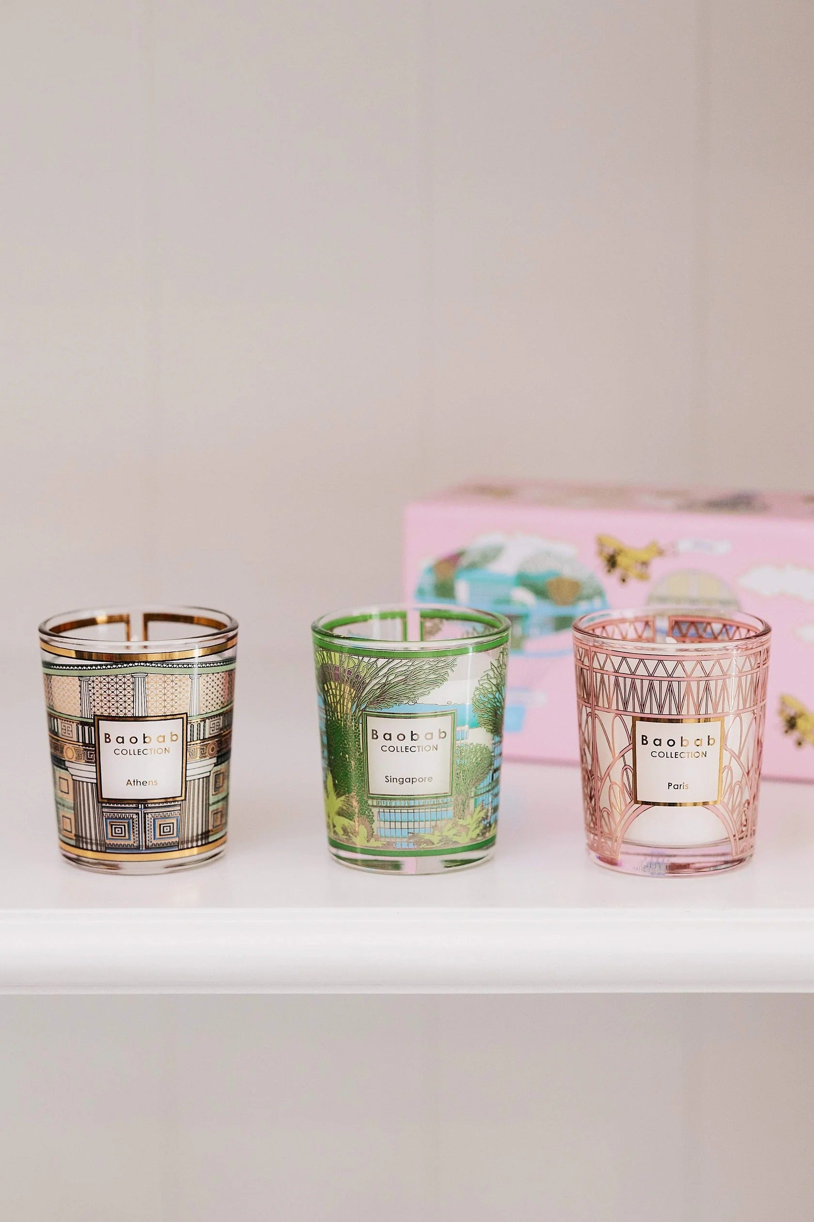 Trio Travel Candles Singapore – Athens – Paris – luksusowy zestaw świec zapachowych Baobab Collection