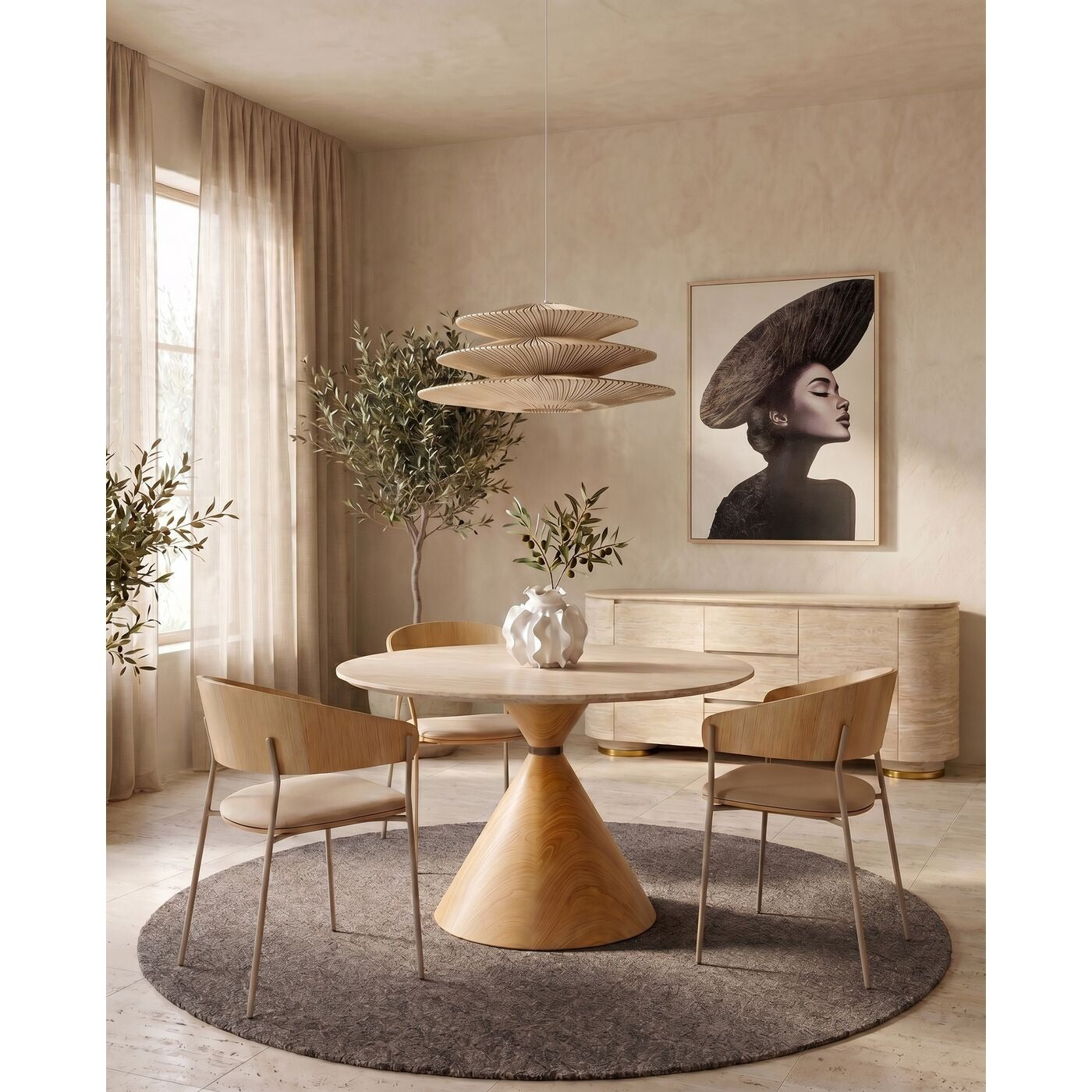 Cono Travertin Oak Ø120 cm – stół jadalniany