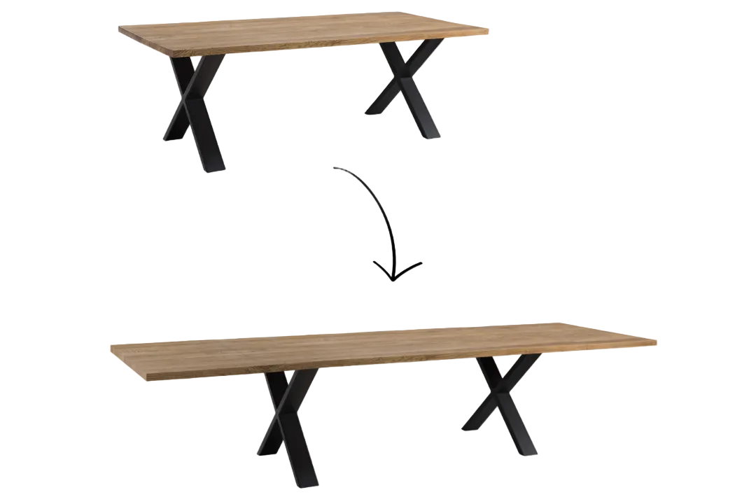 SIMPLE rozkładany stół z litego dębu z metalowymi nogami